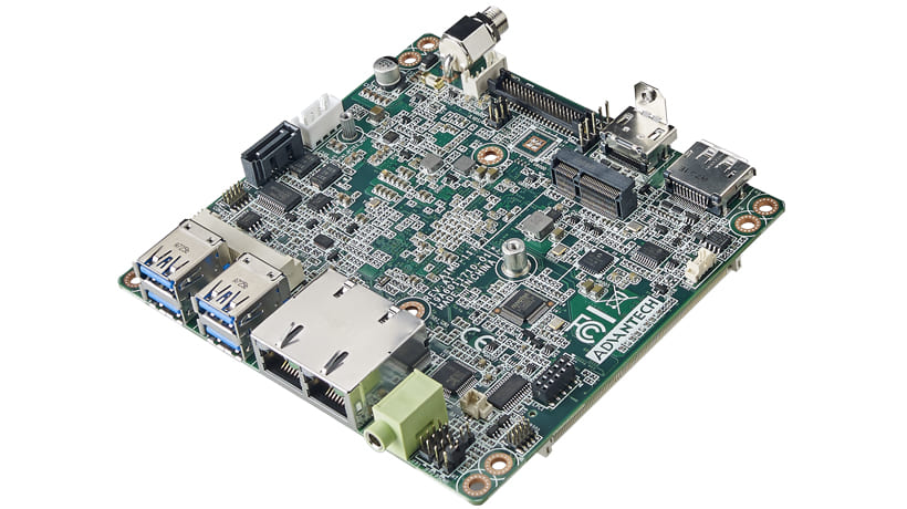 Industrial-grade UTX Motherboard with Intel Atom<sup>®</sup> x5-E3930 processor, HDMI / DP++ / eDP, 32GB on board eMMC, wide DC in, and extended operating temperature -20 ~ 70° C (with CPU Heatsink)